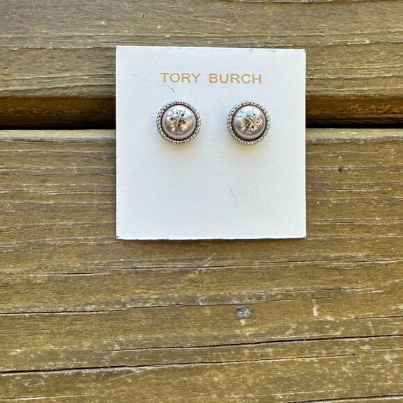 NWT Tory Burch Rose Pearl Stud Earrings - Picture 1 of 2